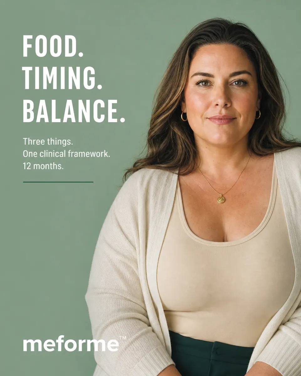 meforme™ campaign image featuring the Food. Timing. Balance. framework